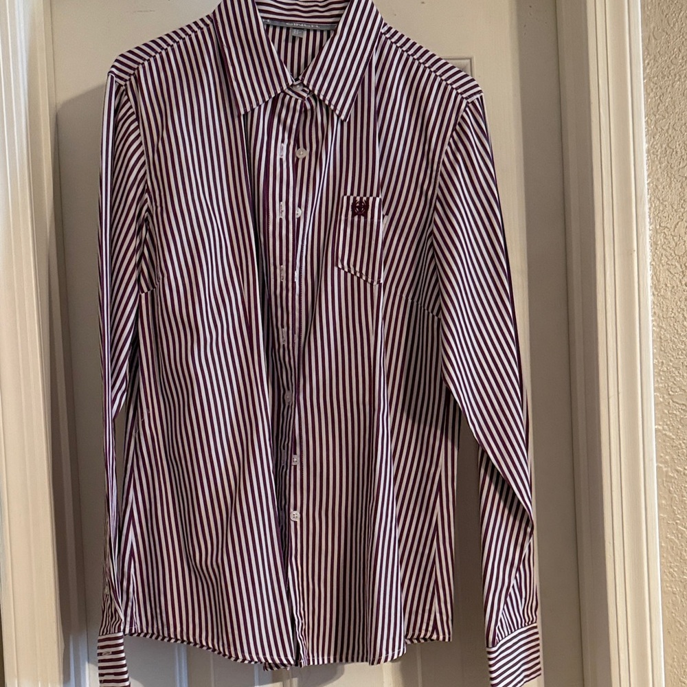 Striped Long-Sleeve Women’s Cinch Western Shirt - Cranberry/White